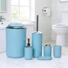 4pcs/6pcs bathroom accessory set, bathroom kit, bamboo lid bathroom toiletries set, including toilet brush, toothbrush holder, mouthwash cup, soap dispenser, soap dish. Bathroom decoration, nid bathroom decoration, can be used as a housewarming \ home vacation gift \Valentine's Day gifts\ birthday gifts. - 直筒衛浴系列 - 查看 5