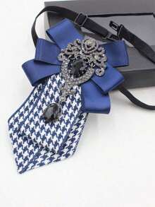 1pc Retro Houndstooth Bow Tie Necklace, Satin Decor Collar Necklace, Collegiate Style Shirt Collar Accessory - A - View 3