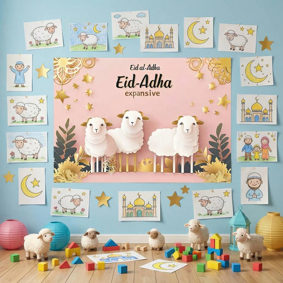 Adesivo de parede requintado para o Eid Al-Adha, decalque de parede em estilo islâmico, decoração para casa com a bênção do Eid Al-Adha, presente para o Eid Al-Adha. - Multicolorido - Ver 1