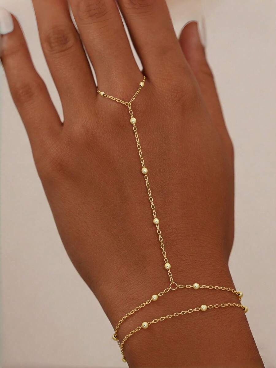 女士钛金手链套装，14K镀金戒指及手链，多层锆石金手链，防褪色金饰礼品 - 多色2 - 查看 1