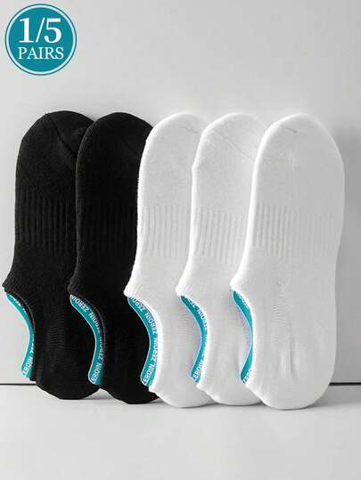 1/5 Pairs Spring/Summer Pure Cotton Arch Support Black & White Business Casual Sports Versatile Men Boat Socks