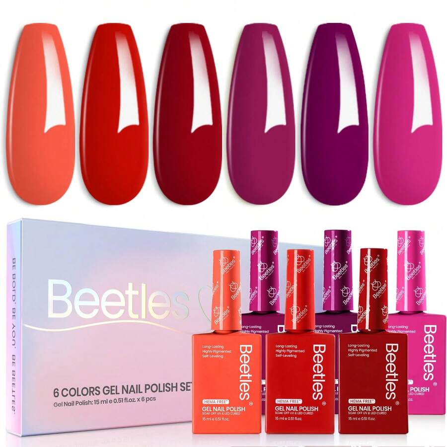 Beetles 15ML 6 Colors HEMA-Free Pastel Gel Polish - Fairy Tale Dream, Pastel Yellow Pink Blue Purple, Colorful Bottle, Soak Off UV LED Manicure - 15ML 6Colors Hema Free Fiery Passion - 查看 1
