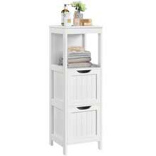 Bathroom Floor Cabinet Wooden Storage Cabinet with 2 Drawers Multifunctional Side Organizer Rack Stand Table White - Blanco - Ver 2