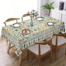 2D Flat, 2D Floral Print Tablecloth - Vibrant Yellow & Green Floral Design, Durable Polyester, Machine-Made, Square Shape, Perfect For Picnics, Camping, Weddings, Parties - 彩色 - 查看 2