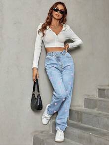 Happy Girl Casual Elegant Denim Pants, Versatile For Spring/Summer, Suitable For Casual, Formal, Travel, Airport Outfits, With Waistband/Criss-Cross Waistline Design - Blue - View 5