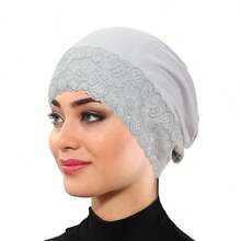 1pc New Lace Patchwork Headscarf, Muslim Women Daily Wear Turban Hat - Solid Color - View 11