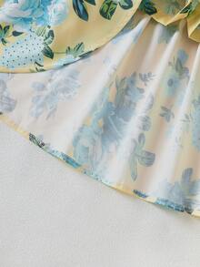 Young Girl Floral Ruffle Jumpsuit For Summer Vacation - Yellow - View 7