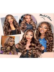 蕾丝前假发,真人混纺发丝,柔软 Remy 13x4 高清蕾丝前假发,200 密度水波纹巴西原生真人混纺发丝假发 - SP4/27 - 查看 10