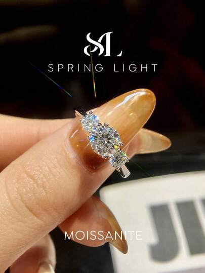 1 Stück 2 Karat Gesamtgewicht 3-Stein D Farbe Moissanit Verlobungsring, 925er Sterling Silber minimalistischer romantischer Ring, ewiger Ring, Hochzeitstags-Ring, Luxus-Schmuckgeschenk