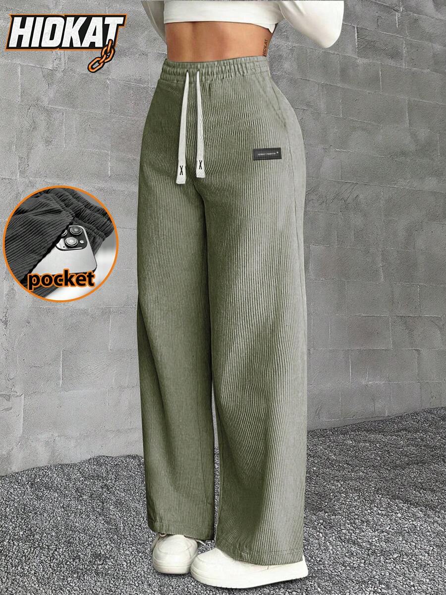 Hidkat Women's Corduroy Casual Drawstring Waist Pants, Suitable For Daily Casual And Outdoor Wear, Spring/Autumn Winter