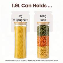 3PCS Large Glass Storage Jars – Airtight Pantry Containers For Spaghetti, Pasta, Cereal, Flour & Rice, Clear Kitchen Countertop Canisters - 透明-1900ml*3 - 查看 3