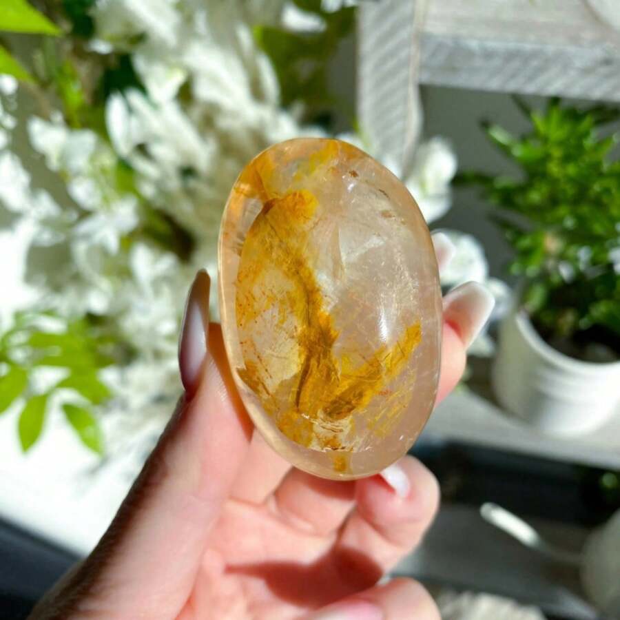 1pc AAA+ Golden Healer Quartz Palm Stone, Smooth Golden Stone, Natural Loose For Gift & Home Decor - Multicolor - View 1