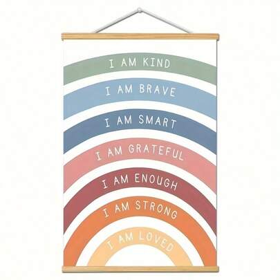 1pc Rainbow Affirmations Wall Art Prints, Boho Classroom&Playroom Wall Decor, Inspirational Quotes, Canvas Art Unframed, For Office Home Decor Bedroom Living Room Wall Decor