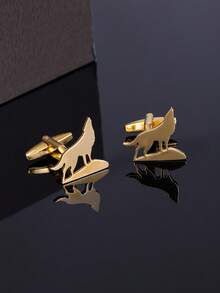 2 peças/4 peças Abotoaduras Douradas para Homens, Design de Rei Lobo em Aço Inoxidável, Acessório Formal Versátil, Exibe a Elegância de um Cavalheiro, Adequado para Uso Diário, Aniversário, Trabalho, Casamento, Recepção - Dourado - Visão 8