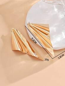 1 Pair European And American Exaggerated Creative Metal Leaf Geometric Asymmetrical Personalized Earrings, Fashionable Minimalist Style Earrings For Women - Gold - View 4