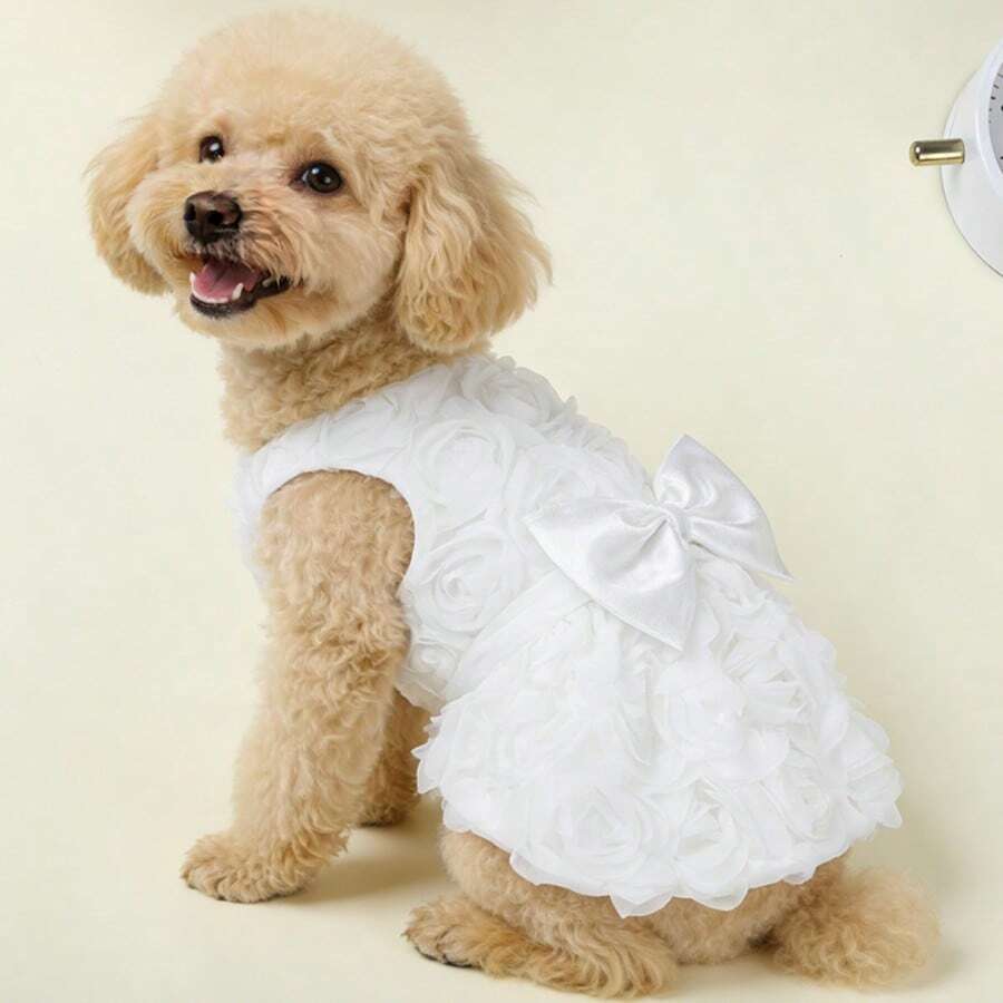 1pc Dog Dress, Lightweight Spring/Summer Cake Skirt For Small Dogs Like Teddy/Poodle, 1pc Striped Dog Vest, Small Dog Clothes, Spring/Summer Puppy Dress - White - View 1