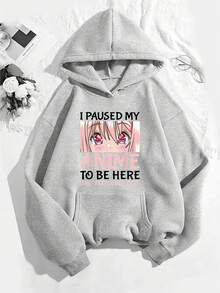 Fashion  For Men And Women: Creative Animated Movie Character Letter Pattern Print, Women's Fashion  Hoodie, Casual Sports Pattern Design Pullover Hoodie With Kangaroo Pocket - màu đen - Xem 4
