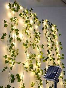 1pc 2m/6.56ft, 5m/16.4ft, 10m/32.8ft Solar Powered Green Leaf Vine Lights, Outdoor LED Green Leaf Lights, Ivy Fairy Lights, Suitable For Living Room, Bedroom, Patio, Shop, Bar, Wedding, Garden, Wall, Yard, Party Decor, Autumn Decor, Home Decor, Outdoor Decor - Solar-powered Green Leaf String Lights - View 1