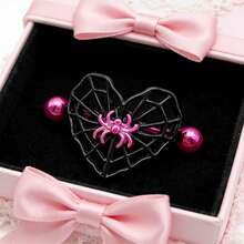 1 pieza Anillo de pezón de acero inoxidable con forma de corazón y telaraña, joyería de perforación única para atuendo de verano - Anillo umbilical - Ver 4