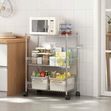 Carrito de organizador de cocina de utilidad rodante de 3 niveles con estantes de alambre y manija ajustables, carro de almacenamiento de metal - ruedas bloqueables de 360 ° para restaurante, hogar, oficina - Plateado - Ver 5