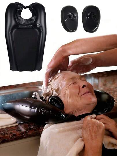 1 Set - Foldable Inflatable Shampoo Basin, Portable PVC Material With Silicone Ear Cover, Waterproof Ear Protection Suitable For Pregnant Women And Elderly, Quick Inflation And Deflation
