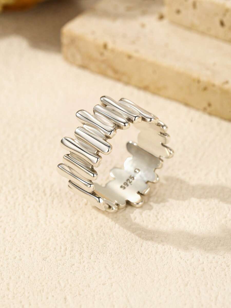 MODIAN 925 Sterling Silver Liquid Asymmetric Vintage Rings Retro Wide Stackable Fashion Finger Ring For Women Party Fine Jewelry - Silver - View 1