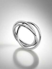 1 chiếc nhẫn thép không gỉ ba vòng tròn độc đáo, quà tặng trang sức đôi, phong cách xuyên biên giới Âu - Mỹ. - Bạc - Xem 3