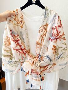 1pc Spring/Autumn Vibrant Ocean Themed Scarf, Women's Lightweight Long Shawl For Travel, Photo Shoot, Outerwear, Versatile Accessory, Sun Protection,Beach,Holiday - Beige - View 3