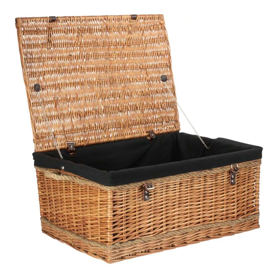 Red Hamper 72cm Double Steamed Rope Handled Wicker Trunk - Black - View 1