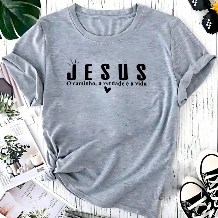 Linda Tudo é Aquele Que Cré Jesus Cristo T-Shirt Women's Blouse - 灰色 - 查看 1