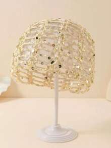 1 chiếc mũ len móc rỗng đính sequin thời trang dành cho nữ, thích hợp để đội hàng ngày. - Mũ len thẳng - Xem 9