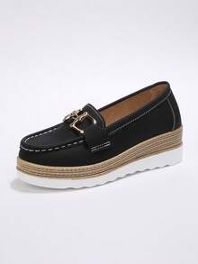 Thick Sole Comfortable Slip-On Rocking Shoes, Flatform Soft Bottom Flat Shoes, Khaki - Black - View 6