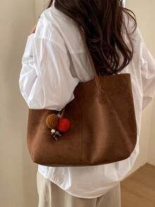 2026春季新款咖啡棕色绒面复古包，大容量单肩包/腋下包，商务女士休闲时尚日常通勤包，适合工作、购物、约会、旅行、大学生等各种场合，女士手提包，日常使用 - 咖啡 - 查看 11