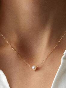 1件仿珍珠吊坠项链，设计简约，优雅精致，适合女性日常通勤、约会和度假佩戴。 - 彩色 - 查看 7