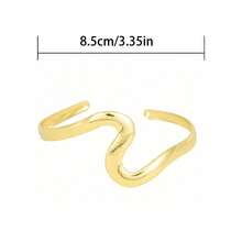 6pcs Set Metal Bangle Bracelets, Minimalist Gold Geometric Asymmetrical Wave Shape, Starfish & Leaf Coil Design, Adjustable Open Cuff, Suitable For Couples, Women Daily & Party Wear - 6PC Gold AT031 - View 2