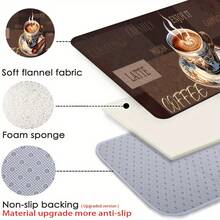 1pc/2pcs/3pcs Soft Kitchen Floor Mat With Coffee Print Design, Machine Washable, Non-Slip, Oil & Water Resistant, Lightweight Polyester Rectangular Rug For Kitchen And Dining Room, Coffee Themed Soft Textured Mat, Coffee Bar Mat - Multicolor - View 4