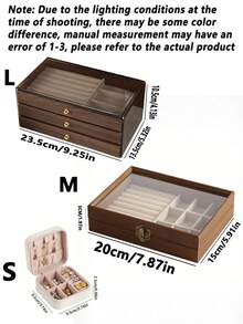 1pc Luxury Walnut Wood Jewelry Box, 3-Layer Wooden Jewelry Storage Box, Drawer Style Jewelry Case, Acrylic Jewelry Organizer, Classic Style - Multicolor - View 11