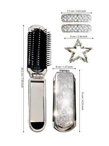 4pcs/SetSparkling Rhinestone Hair Accessory Set - Featuring Star-Shaped Claw Clips, Rhinestone-Trimmed Side Clips, And A Portable Folding Comb. A Versatile, "Light Luxury" Collection Perfect For Daily Wear, Commuting, And Travel.,Summer,Holiday - Silver - View 2