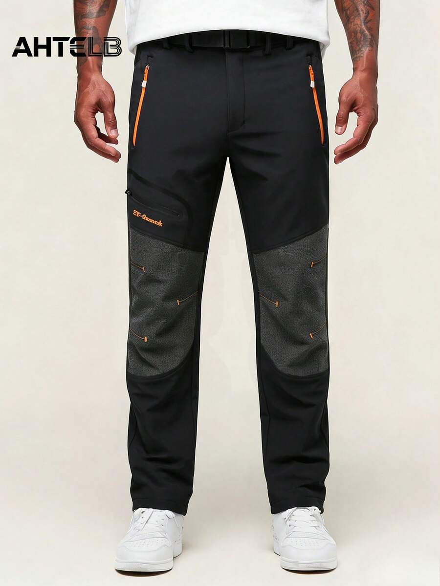 AHTELB 男士春秋季工装裤，休闲直筒户外徒步裤，防风裤 - 黑色 - 查看 1