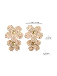 1件波西米亚海滩风拉菲草花朵耳环，2026新款独特设计耳环 - 耳環 - 查看 3