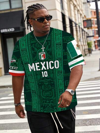 Camiseta casual de estilo callejero con estampado de letras retro para hombres de talla grande