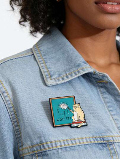 1pc Cute Cat Teacher Enamel Brooch, Cat Teaching Intellectual Brooch, Encouraging Thinking, Can Be Used As Lapel Pin, Animal Jewelry Gift