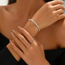 2pcs Fashionable Elegant Sphere Combination Bracelet And Ring Set, Suitable For Women's Daily Wear - Multicolor - View 3