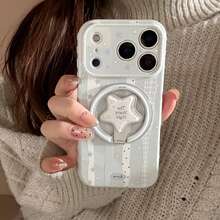 Minimalist Blue Star Element Stand Phone Case GUCADI Misty Blue Magnetic Star + Blue Striped Star Magnetic Stand Cream Blue Star Compatible With IPhone 17 Pro Max Phone Case, 16 Striped Magnetic Stand, 15 Shock-Absorbing, 13 Unique, Creative, Geometric, Korean Style, Minimalist, Color Blocking, Niche, Ins Style Spring Gift - 海霧藍 - 查看 7