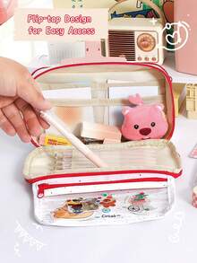 1pc Cute Stationery Pouch High Appearance Pencil Case, 9-Layer Large Capacity Pencil Bag, Built-In Mesh Pen Holder, Transparent Front Pocket For Primary School Students,Teenagers And Girls - Multicolor - View 9