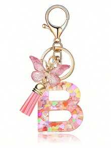 1 Letter Keychain, Heart-Shaped Sequin Butterfly Tassel Keychain, Bag Pendant Accessory - View 10