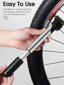 1 pieza Bomba de aire mini portátil para bicicleta, inflador de neumáticos de bicicleta universal compatible con válvulas Presta y Schrader, adecuado para bicicletas de carretera, bicicletas de montaña, baloncestos y balones de fútbol - Negro - Ver 2