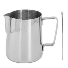 Milk Frothing Pitcher With Latte Art Pen Gloss Sliver 304 Stainless Steel Inner Scale Coffee Steaming Milk Creamer Cup 350ML,Coffee Service Coffee Accessories - 350ML - 查看 2