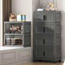 Stackable Foldable Storage Bins With Lids Wheels And Doors - Versatile Storage Container & Storage Cabinet, Practical Kitchen Essentials & Closet Organizers For Home Office Dorm Garage - Portable Collapsible Organizer Boxes - Grey - View 10