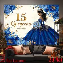2D Flat, 2D Flat - 2D Flat, 2D Flat - A 2D Flat Banner For A 15Th Birthday Featuring A Sweet Princess Design With Elegant Flowers And A Sparkling Crown.It Has A Large Blue Background Made Of Polyester, Easy To Hang, Suitable For Photo Parties - Như thể hiện trong hình - Xem 3